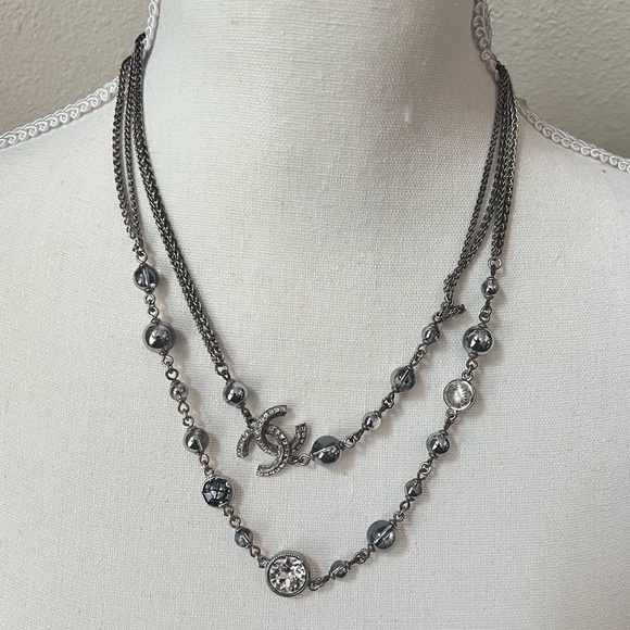 Chanel Crystal & Resin Bead CC Station Necklace